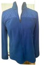 TALBOTS LADY&#39;S FLEECE JACKET MEDIUM BLUE QUILTED AT TOP FULL ZIP 2POCKETS - £25.59 GBP