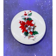 Vtg Christmas Trinket Box Floral Design Porcelain 3.5&quot; Dia. Decor Gift Box - £9.83 GBP