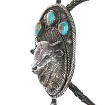 large 50&#39;s-60&#39;s Native American sterling and turquoise buffalo bolo tie - £509.61 GBP