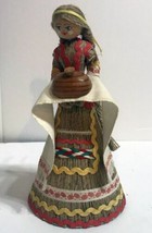 Vintage Russian Folk Art Straw Doll Carrying a Wood Bread Box - 1960&#39;s - £31.24 GBP