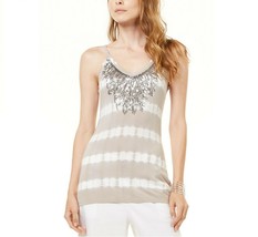 INC Womens M Fresh Cement Gray White Sequin Embellished Tie Dyed Tank Top NWT - £16.71 GBP