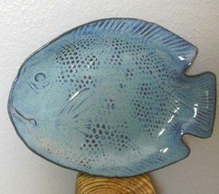 Studio Pottery Fish Plate Blues Signed 9.5 x 7.5&quot; - £20.52 GBP