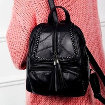 Women&#39;s Leather Backpack School Shoulder Bag Travel Black Wallet - £23.19 GBP