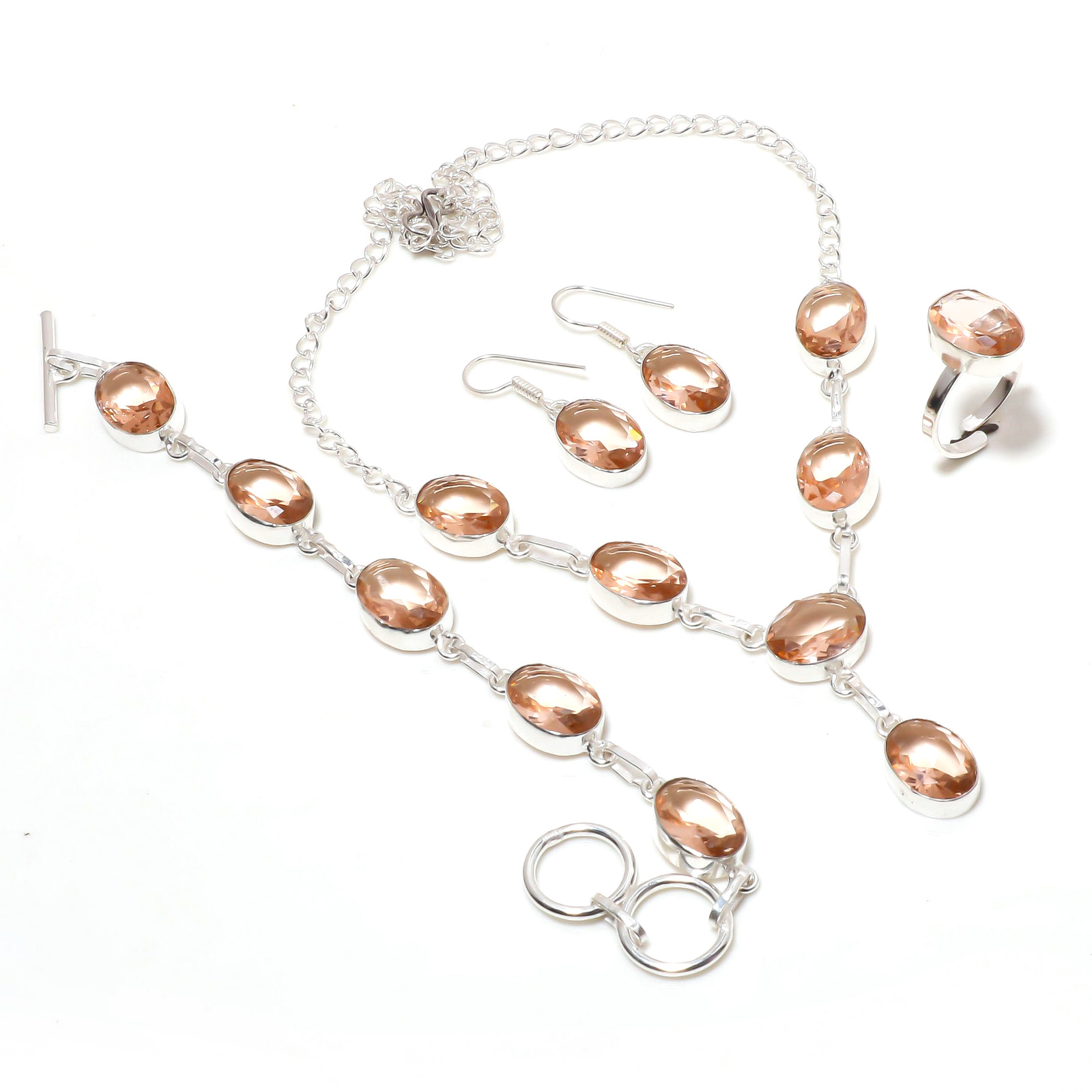 Morganite Oval Shape Handmade Black Friday Gift Necklace Set Jewelry 18" SA 778 - £8.92 GBP