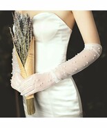Pearl Long Tulle Bridal Gloves, Chic Bride Wedding Gloves, Sheer Lace Gl... - $811.40 MXN