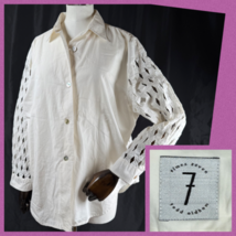 Vtg Times Seven Todd Oldham Damen Klein Hemd Weiß Perlmutt Gitter - $66.25