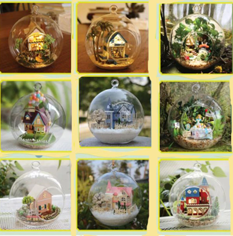 Diy Small Glass Ball Doll House Toys for Children Furniture Miniature Wooden  - £9.81 GBP+
