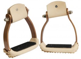 Western Saddle Horse Adult Brown Aluminum Angled Stirrups Barrel Racing ... - $48.31