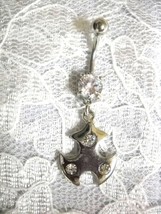 SALE UNIQUE CLEAR CRYSTAL ACCENT CELTIC SHIELD &amp; CLEAR CZ BELLY BUTTON RING - $3.99