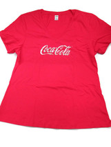 Coca-Cola Ladies Tee T-shirt Red Large Silver Metallic Script Logo 100% Cotton - £11.53 GBP