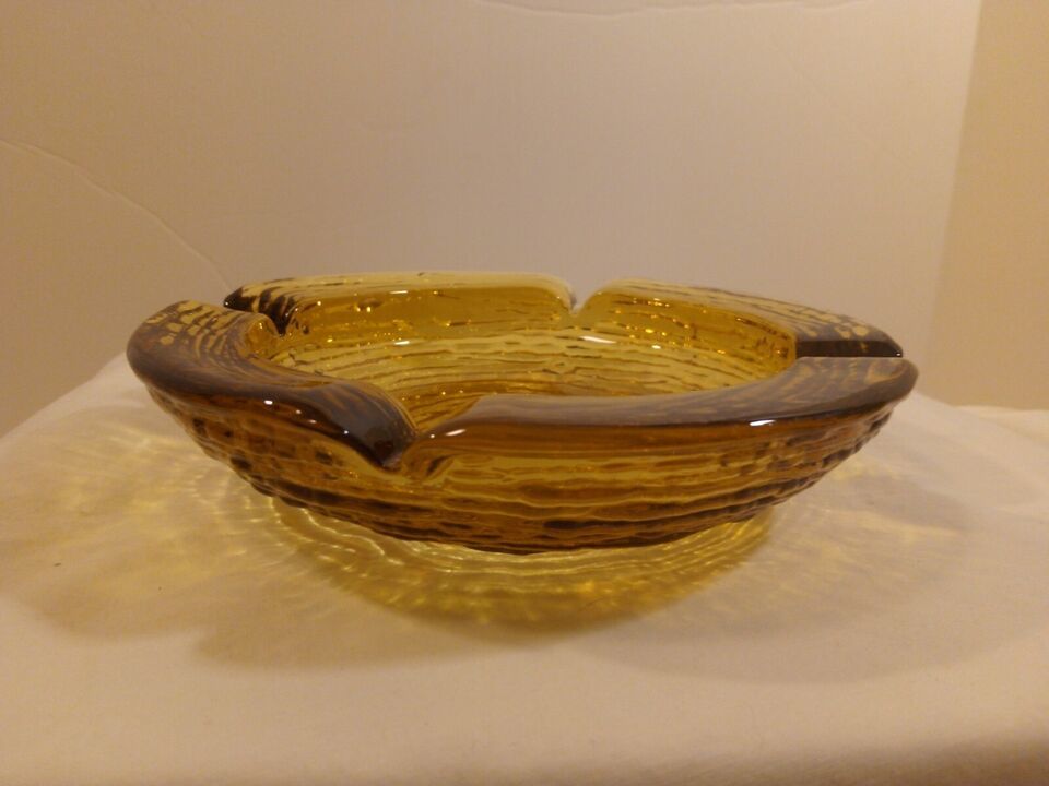 Vintage Large Anchor Hocking Soreno Amber/ Honey Gold Glass Ashtray MCM- RARE - $21.78
