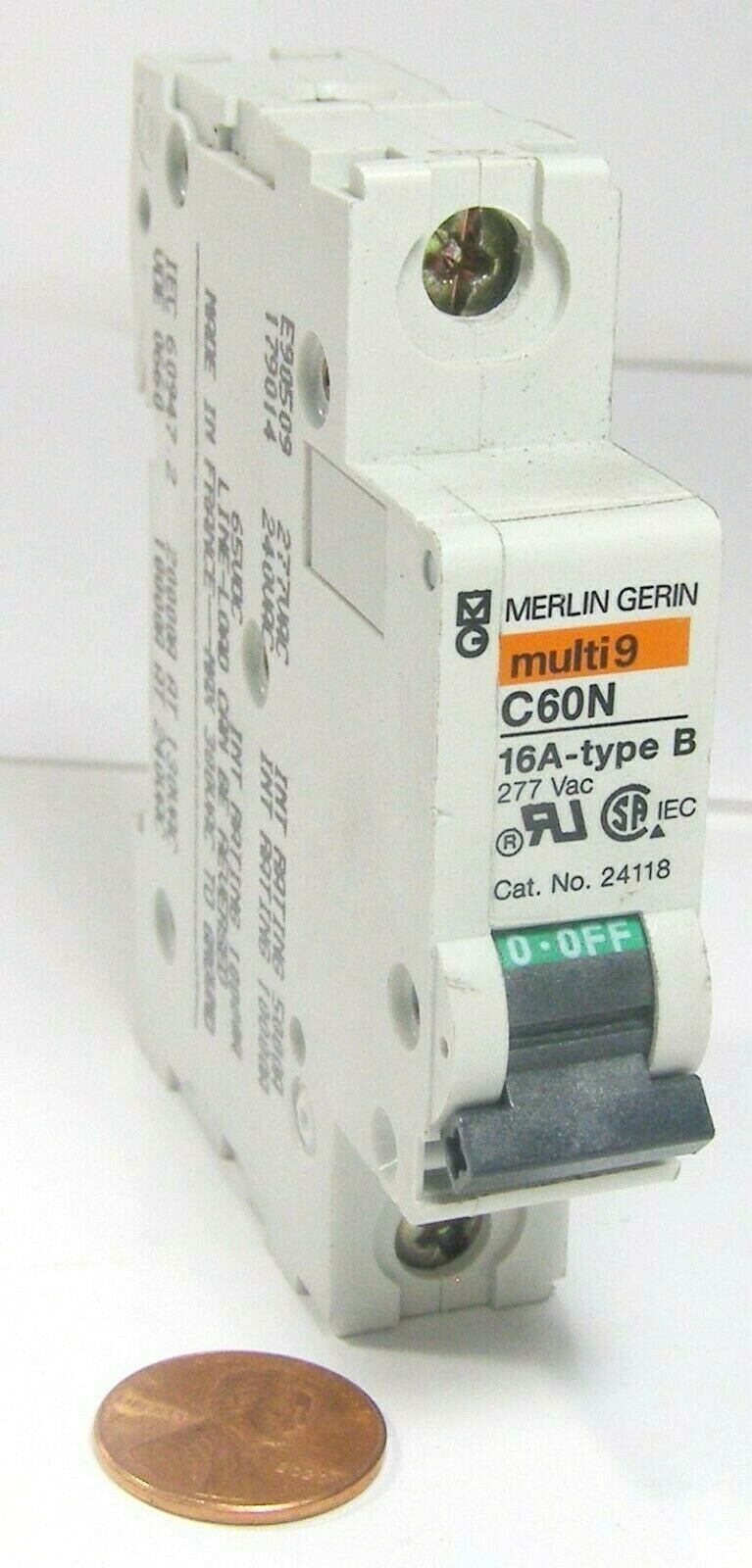 Merlin Gerin Circuit Breaker Multi 9 C60N 16A-type B No. 24118  277vac - $7.95