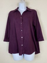 Hannah Womens Size PL Purple Faux Suede Button Up Shirt 3/4 Sleeve - £7.29 GBP