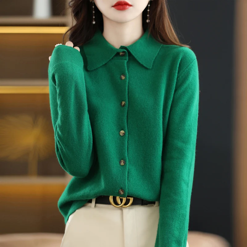 Spring And Autumn  Collar   Shirt With Loose Long-Sleeved Non-Cashmere Cardigan  - £103.49 GBP