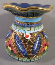 Italian Made Mini Vase Colorful Mosaic-Look Gold Accents 2.75&quot; x 2.5&quot;. - £18.20 GBP