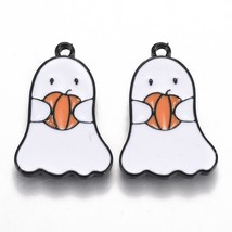 2 White Enamel Ghost Charms Black Pendants Halloween Findings Pumpkin Jewelry - £2.56 GBP