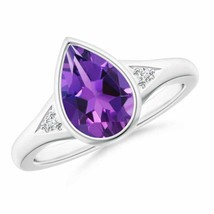 ANGARA 10x7mm Natural Amethyst Ring with Diamonds in Silver for Women, Girls - £200.50 GBP+