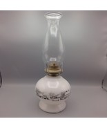 Vintage Currier &amp; Ives Milk Glass Oil Lamp Base with Chimney Glass. - $300.87 MXN