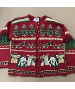 Tiara Red Ladies Vintage Christmas Cardigan Sweater Petite Medium PM Tre... - €23,76 EUR