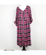 Torrid size 2 Fit&amp;Flare Plaid Red Dress Button Front Roll Tab Sleeve/Lon... - $407.74 MXN