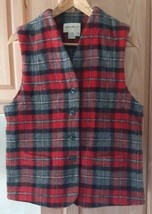 Vintage Womens Eddie Bauer Wool Blend Vest Red Black Tartan Large Thick ... - $29.69