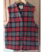 Vintage Womens Eddie Bauer Wool Blend Vest Red Black Tartan Large Thick ... - $29.69