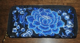Smithsonian Embroidered Blue Peony Zippered Clutch - $19.99