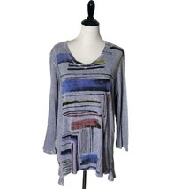 Jess &amp; Jane Mineral Wash Tunic Art To Wear Button Cotton Artsy Top Women Size L - £24.52 GBP