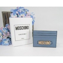 Moschino Couture Dust Blue Crystal Logo Leather Card Case Holder NWT - £151.42 GBP