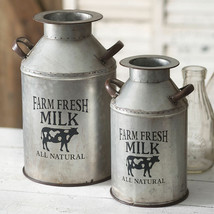 2  Rustic Milk Cans in Galvanized metal - £40.90 GBP