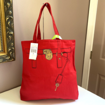 Michael Kors Tote Hamilton Trompe Loeil Red Canvas Large B2E - £54.97 GBP