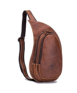 BULLCAPTAIN Vintage Leather Crossbody Bag for Men Sling Chest Bag - $54.98