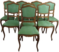 Antique French Dining Chairs Set 6 Louis XV Rococo Turquoise Blue Upholstery - £2,589.11 GBP