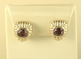Vintage Sterling Signed Judith Ripka 925 Thailand Amethyst Clip on Earrings - £75.81 GBP