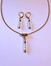 pearl gold Hematite jewelry set gold hematite set necklace earrings wedd... - $52.00