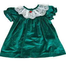 Hugs &amp; Kisses Vintage Size XL 24 Months Green Velvet Lace Collar Dress - £34.45 GBP