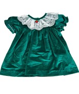 Hugs &amp; Kisses Vintage Size XL 24 Months Green Velvet Lace Collar Dress - $822.50 MXN
