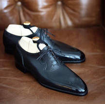 Black Color Oxford Men Premium Leather Handmade Rounded Toe Vintage Shoes - $149.99+