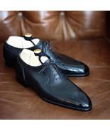 Black Color Oxford Men Premium Leather Handmade Rounded Toe Vintage Shoes - $205.14 CAD+