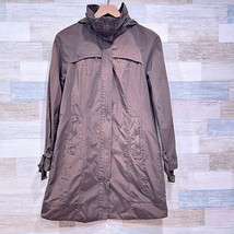 Cole Haan Satin Hooded Rain Coat Brown Full Zip Longline Nylon Womens Me... - £15.25 GBP