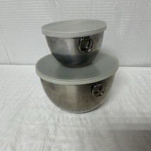 2 Vtg Revere Ware Stainless Steel D Ring Mixing Nesting Bowls W/ Covers - $24.90