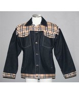 VTG? RICHE SPORT Dark Blue Denim Thick Trucker Jacket Plaid Trim Mn&#39;s XL... - $44.99
