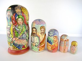 Matryoshka Nesting Doll 7&quot; 5 Pc., Jesus Nativity Hand Made Russian 1069 - £77.32 GBP