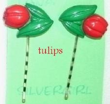 MORE FUN Hand Created Hair Bobby Pins Red Tulips - £4.37 GBP