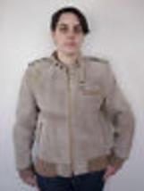 Vintage 80s Suede Leather &amp; Knit Stone Beige Womens Cafe Racer Mod Jacke... - £21.17 GBP