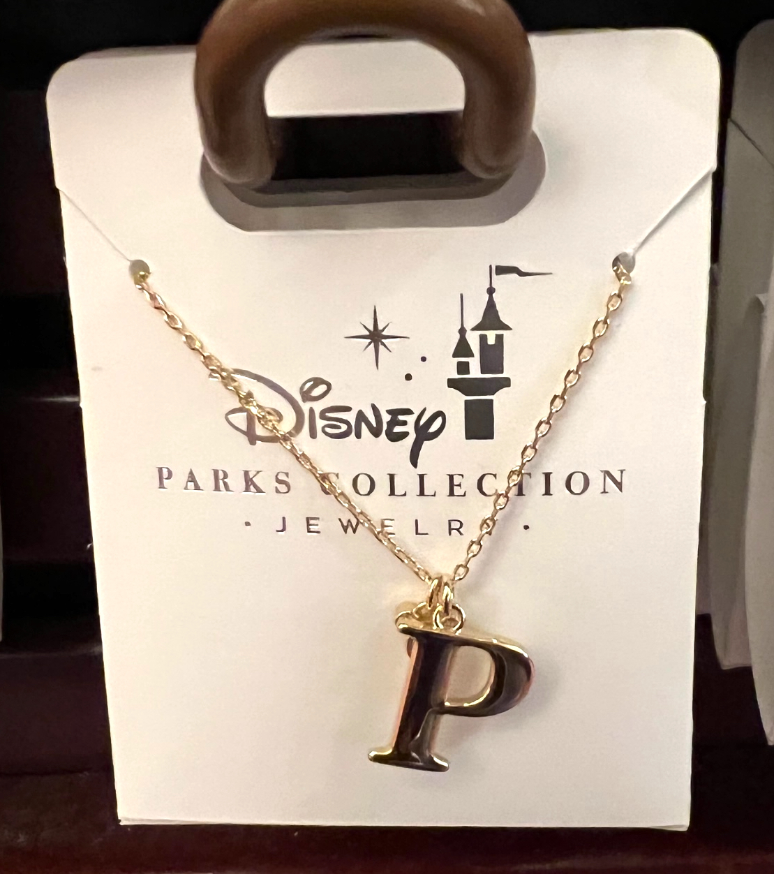Disney Parks Mickey Mouse Faux Gem Letter P Gold Color Necklace NEW - $32.90