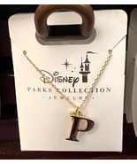 Disney Parks Mickey Mouse Faux Gem Letter P Gold Color Necklace NEW - £25.88 GBP