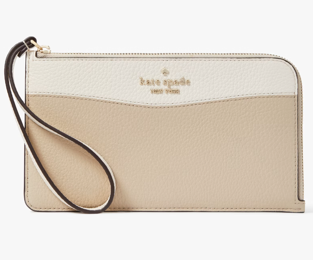 Kate Spade Lucy Beige & White Leather L-Zip Wristlet KE575 Wallet NWT $139 MSRP