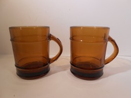 Set of 2 Vtg. Anchor Hocking/Fire King Amber/Brown Glass Barrel Mugs Cups - $15.80