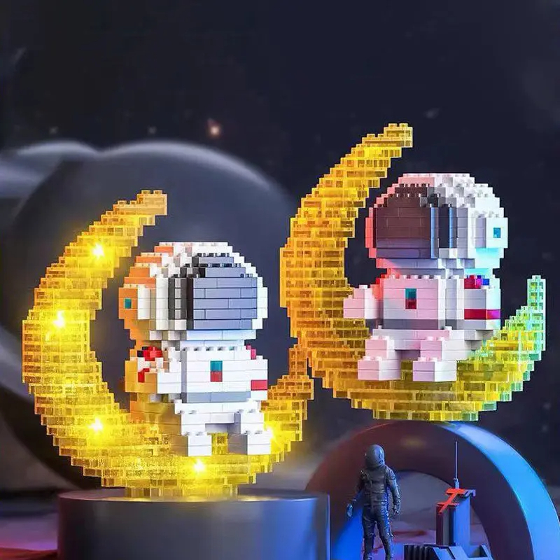 Cartoon LOVE Astronaut Micro Building Blocks Moon Spaceman Earth Figures... - $14.99+